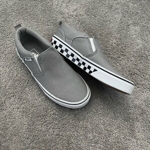 Vans Gray Slip-On Sneakers with Checkered Sole